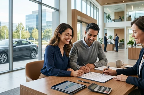 Meridian loan advisor reviewing documents with client